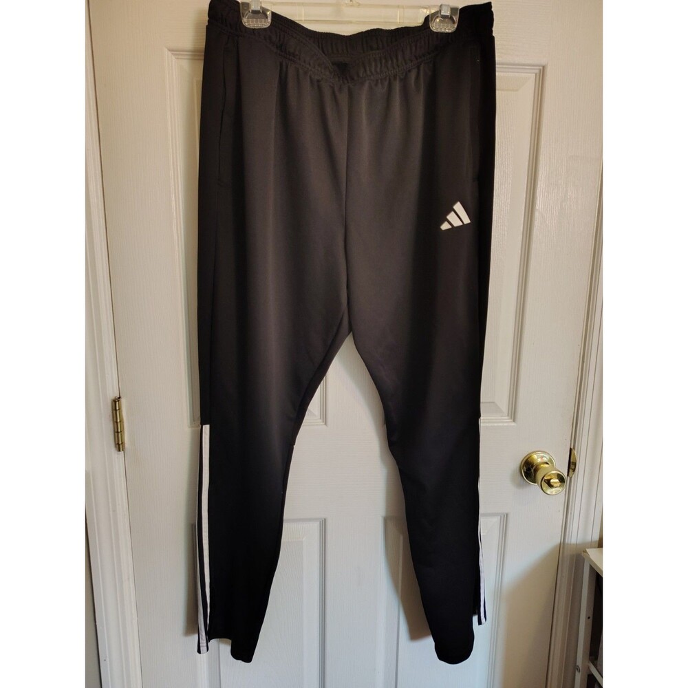 adidas Men's Track Pants 2XL Black/White Polyester Drawstring Elastic Waist Logo